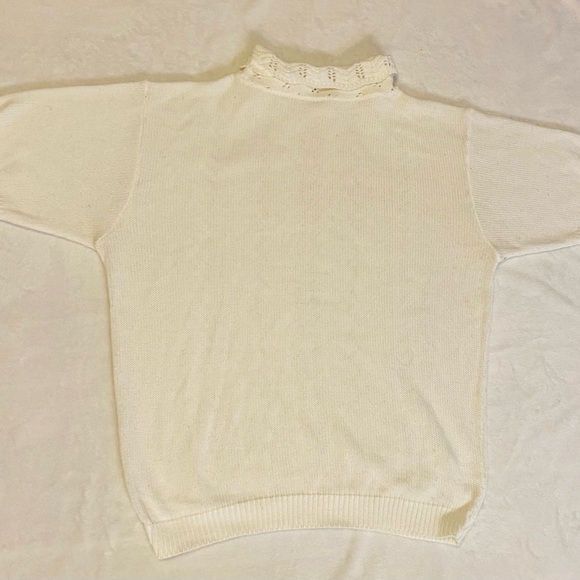 Vintage knit sweater with sleeves and babydoll collar in cream size M EUC - Picture 4 of 6